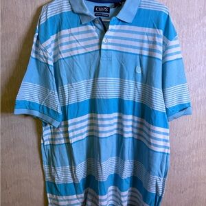 Chaps Blue and White Polo Shirt Classic Striped Design